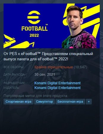 eFootball 2022 получила худшую пользовательскую оценку в Steam