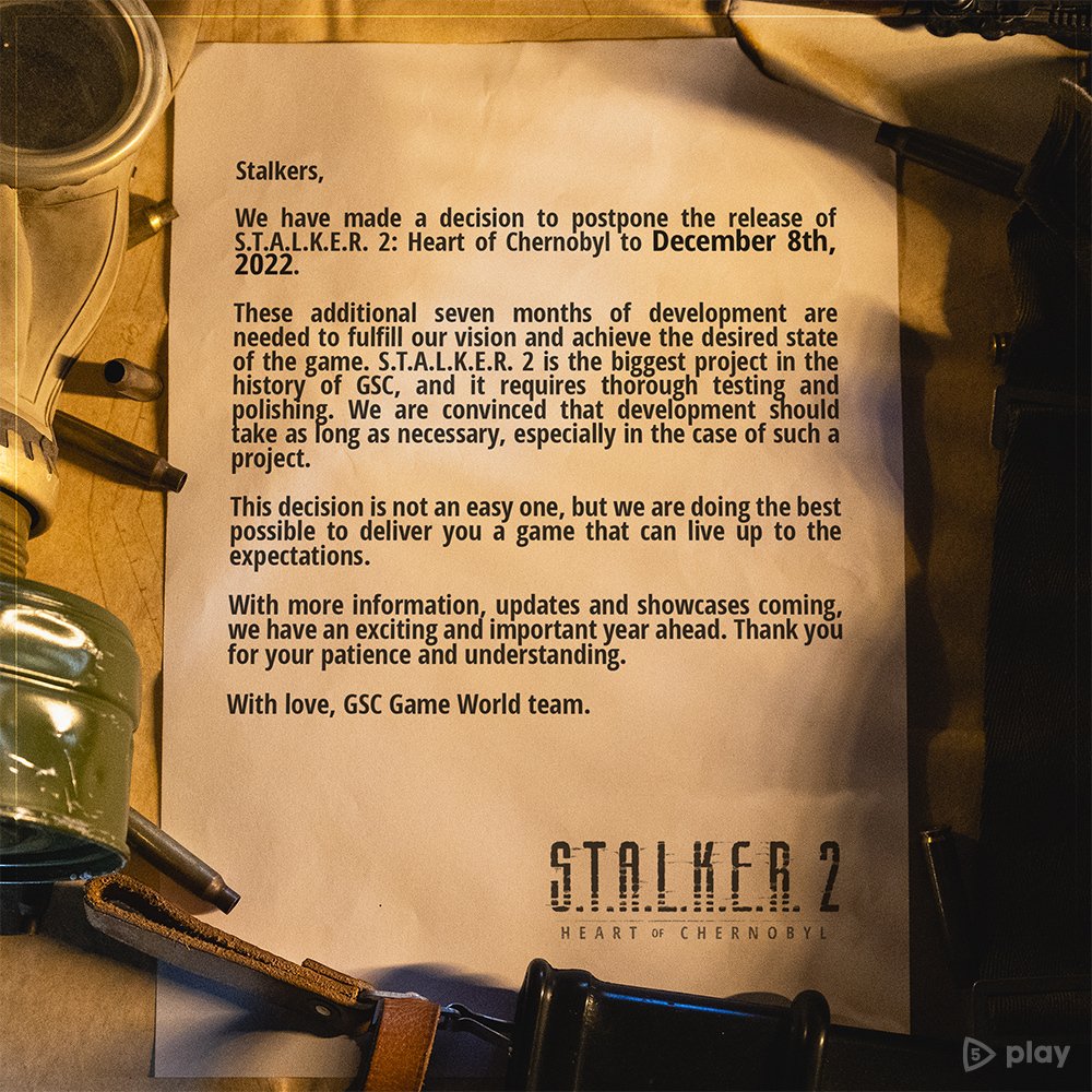 Release S.T.A.L.K.E.R. 2 moved from April to December 2022