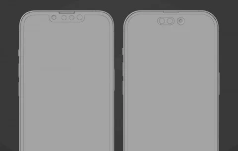 Almost frameless iPhone 14 Pro lit up in the render