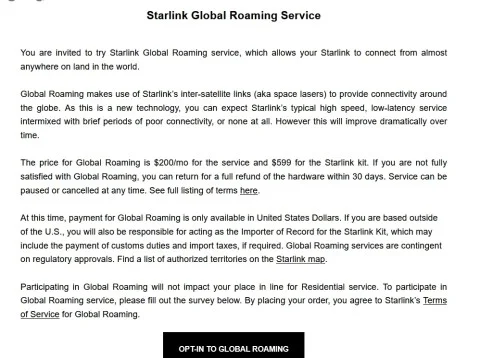 Starlink Internet will have global roaming
