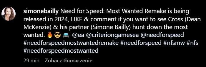 A remake of Need for Speed: Most Wanted should be out very soon. The actress hinted at it